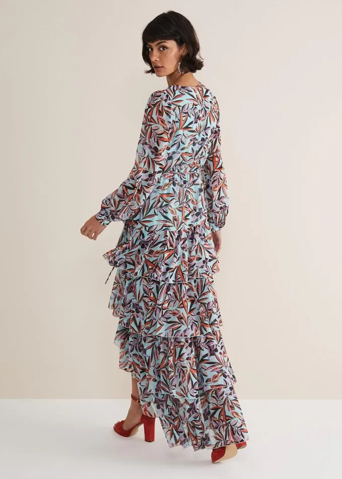 Phase Eight Jada Leaf Print Tiered Maxi Dress Aquamulti Women Dresses