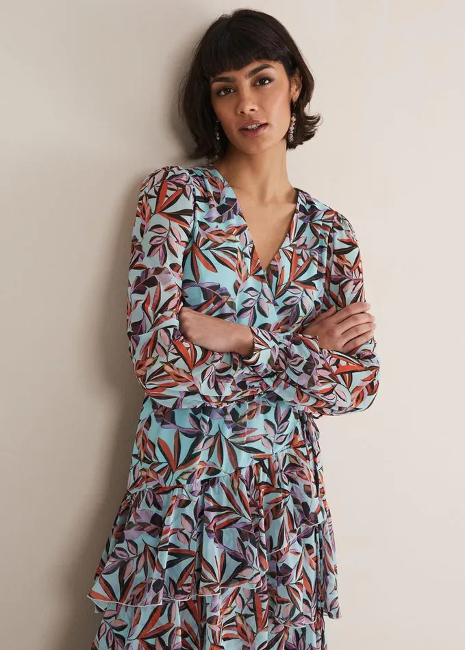 Phase Eight Jada Leaf Print Tiered Maxi Dress Aquamulti Women Dresses