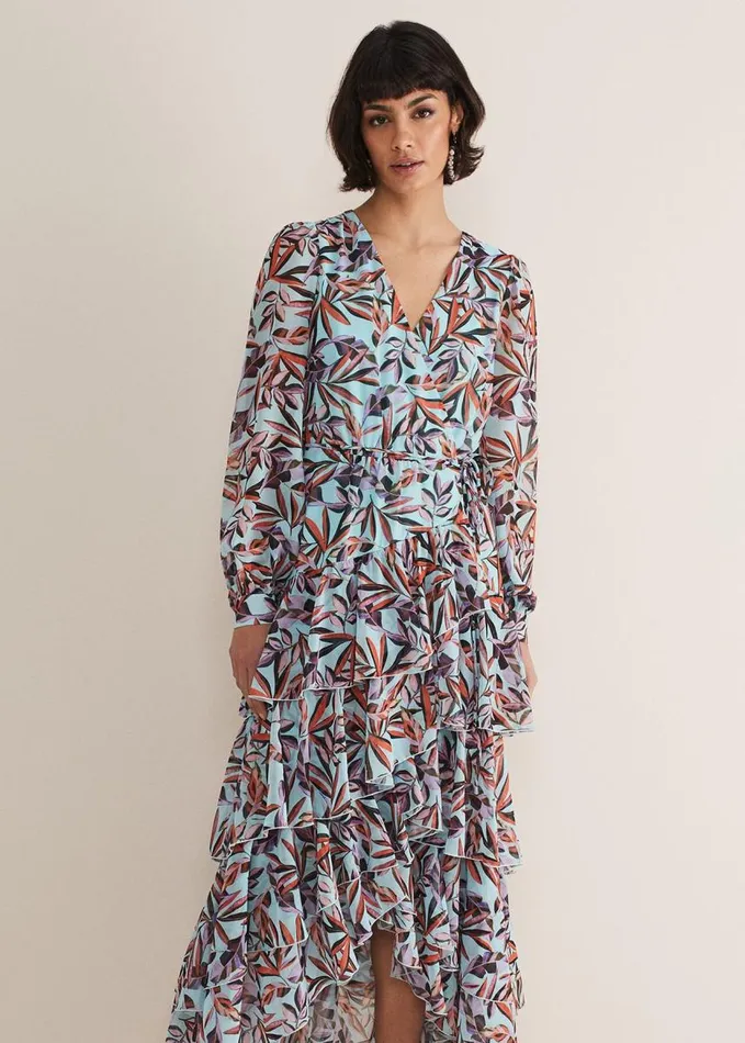 Phase Eight Jada Leaf Print Tiered Maxi Dress Aquamulti Women Dresses