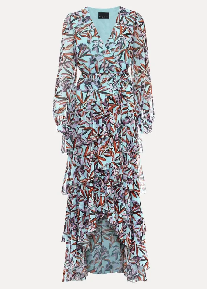 Phase Eight Jada Leaf Print Tiered Maxi Dress Aquamulti Women Dresses