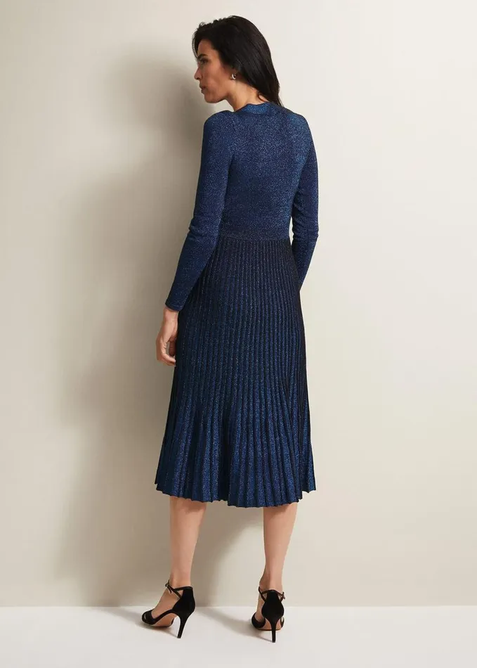 Phase Eight Jessamin Shimmer Knitted Midi Dress Blue Women Dresses