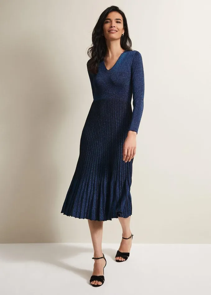 Phase Eight Jessamin Shimmer Knitted Midi Dress Blue Women Dresses