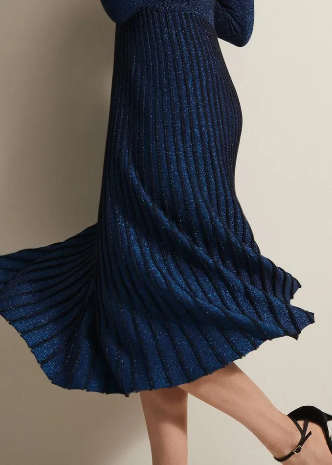 Phase Eight Jessamin Shimmer Knitted Midi Dress Blue Women Dresses