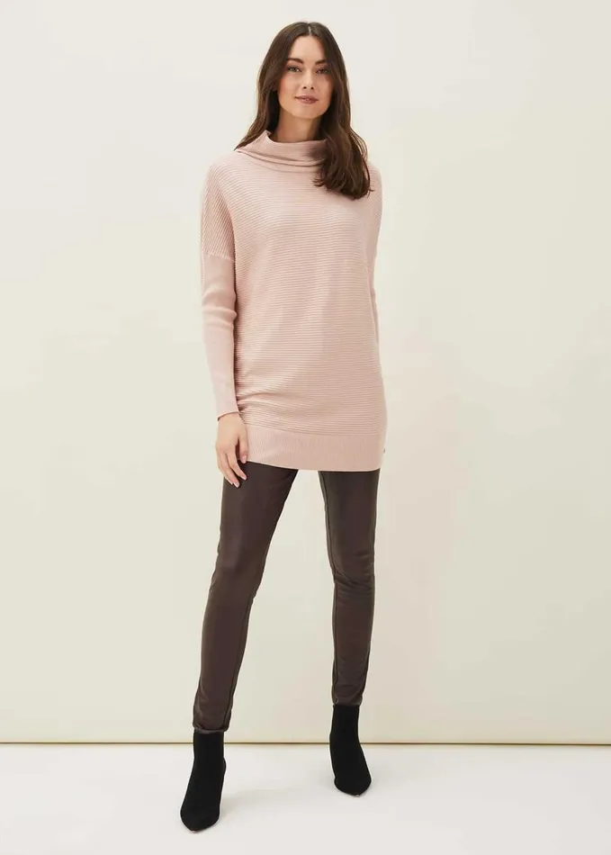 Phase Eight Jocelin Textured Roll Neck Jumper Pale Pink Women Knitwear