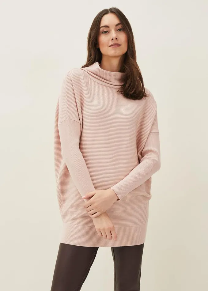 Phase Eight Jocelin Textured Roll Neck Jumper Pale Pink Women Knitwear