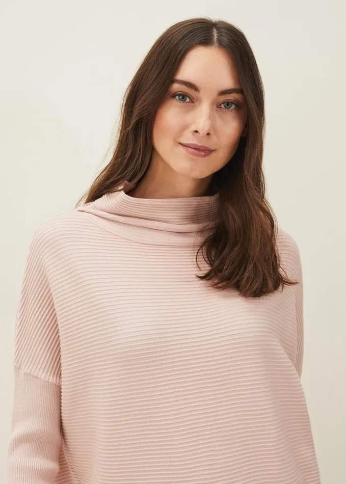 Phase Eight Jocelin Textured Roll Neck Jumper Pale Pink Women Knitwear
