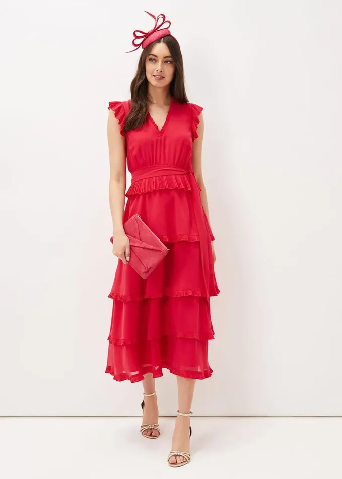 Phase Eight Josephina Tiered Midi Dress Lipstick Women Dresses