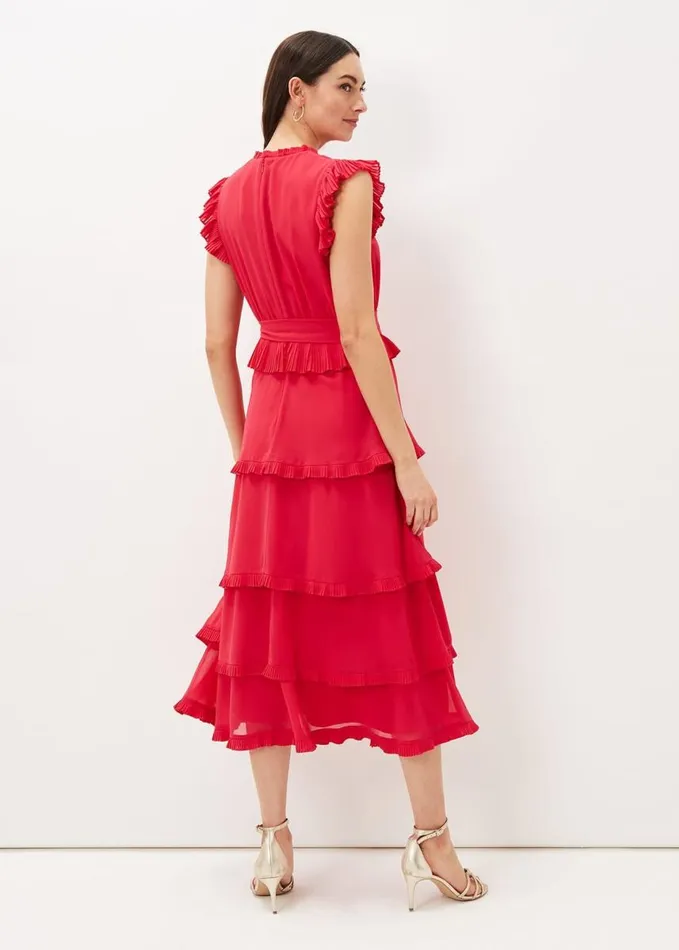 Phase Eight Josephina Tiered Midi Dress Lipstick Women Dresses