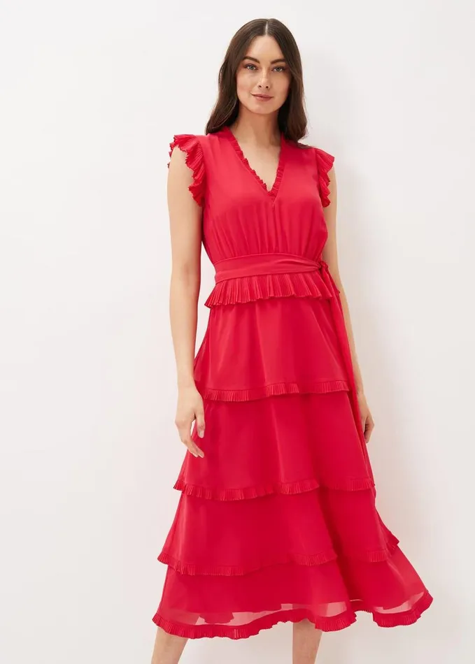 Phase Eight Josephina Tiered Midi Dress Lipstick Women Dresses