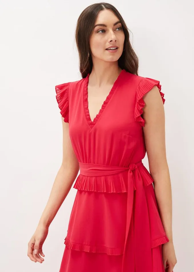 Phase Eight Josephina Tiered Midi Dress Lipstick Women Dresses