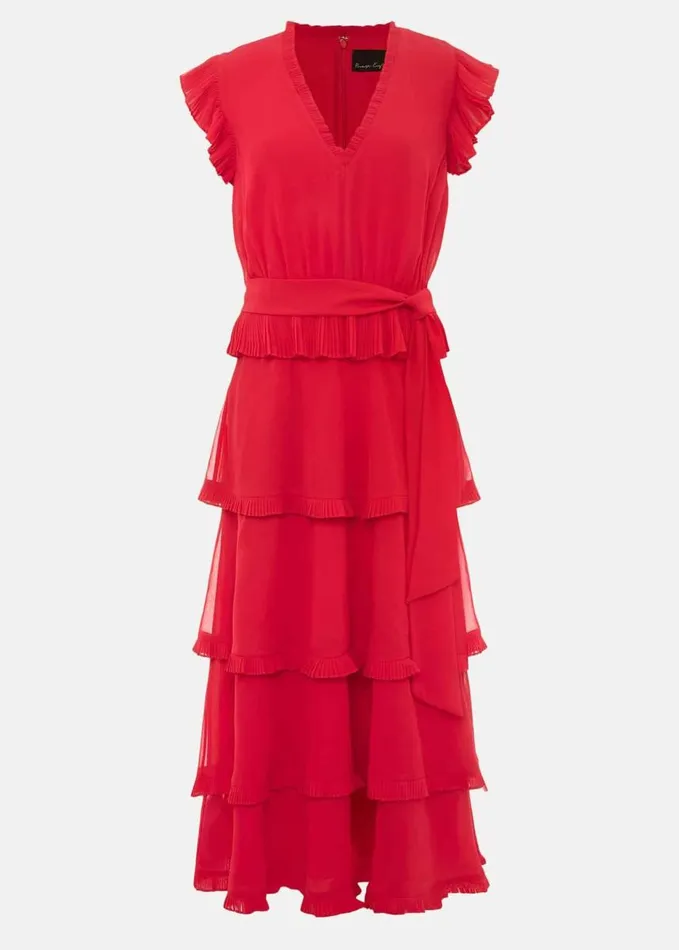 Phase Eight Josephina Tiered Midi Dress Lipstick Women Dresses