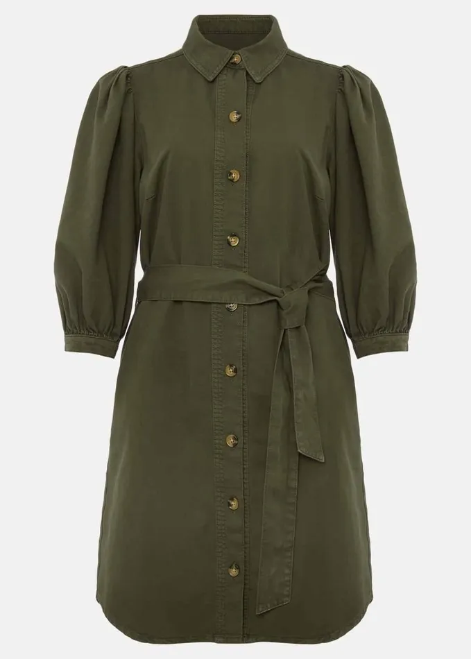 Phase Eight Josephine Denim Puff Sleeve Dress Khaki Women Dresses