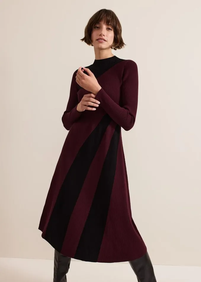 Phase Eight Julie Ribbed Fit And Flare Midi Dress Burgundy Women Dresses