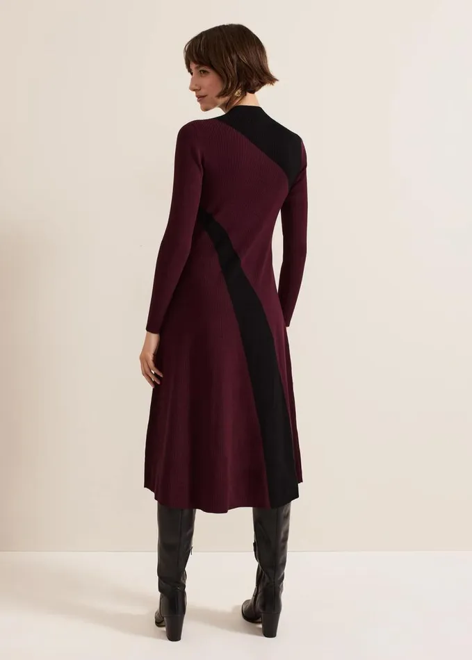 Phase Eight Julie Ribbed Fit And Flare Midi Dress Burgundy Women Dresses