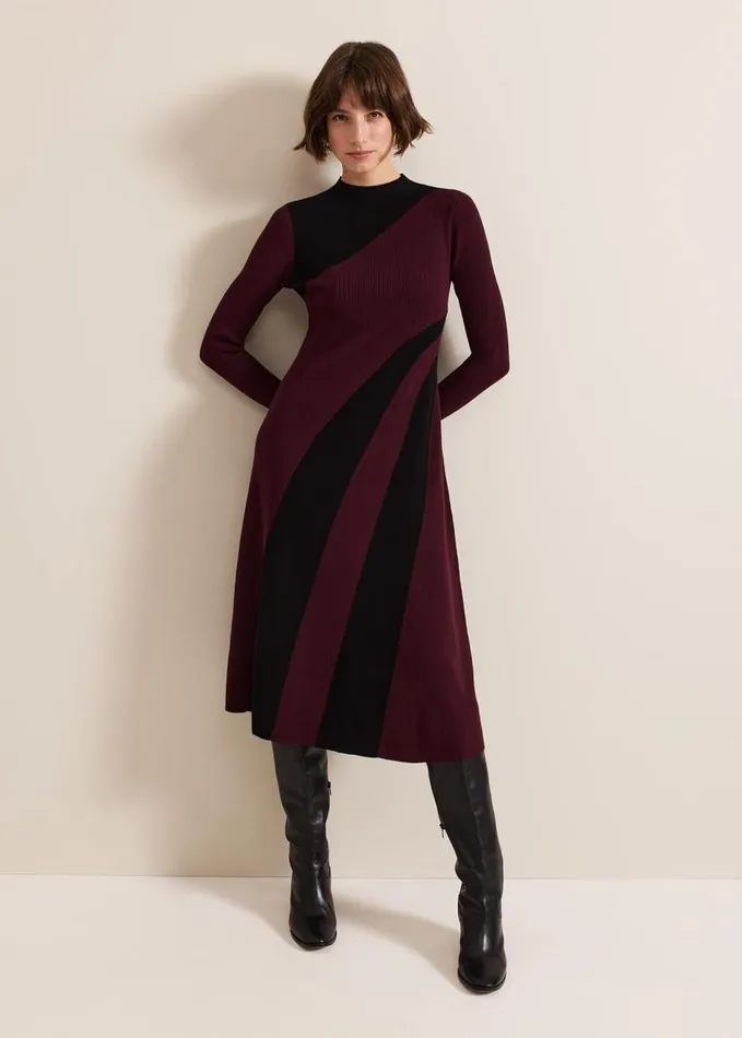 Phase Eight Julie Ribbed Fit And Flare Midi Dress Burgundy Women Dresses