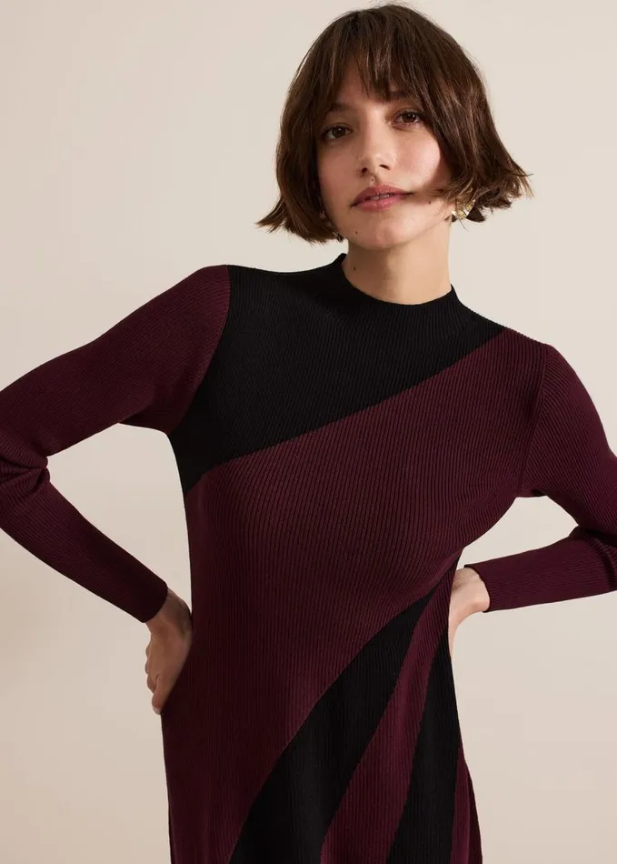 Phase Eight Julie Ribbed Fit And Flare Midi Dress Burgundy Women Dresses