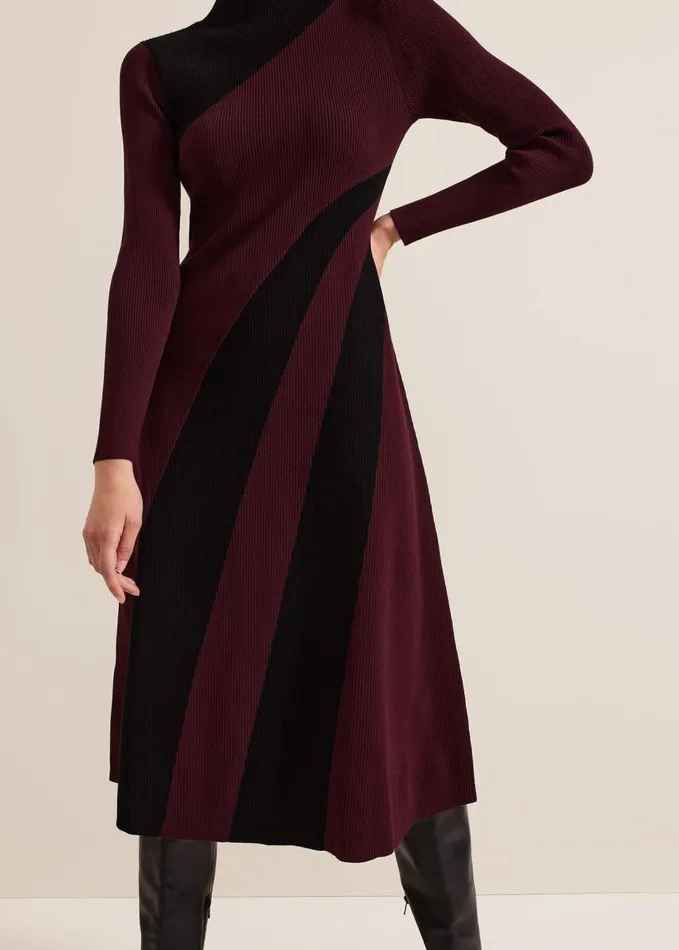 Phase Eight Julie Ribbed Fit And Flare Midi Dress Burgundy Women Dresses