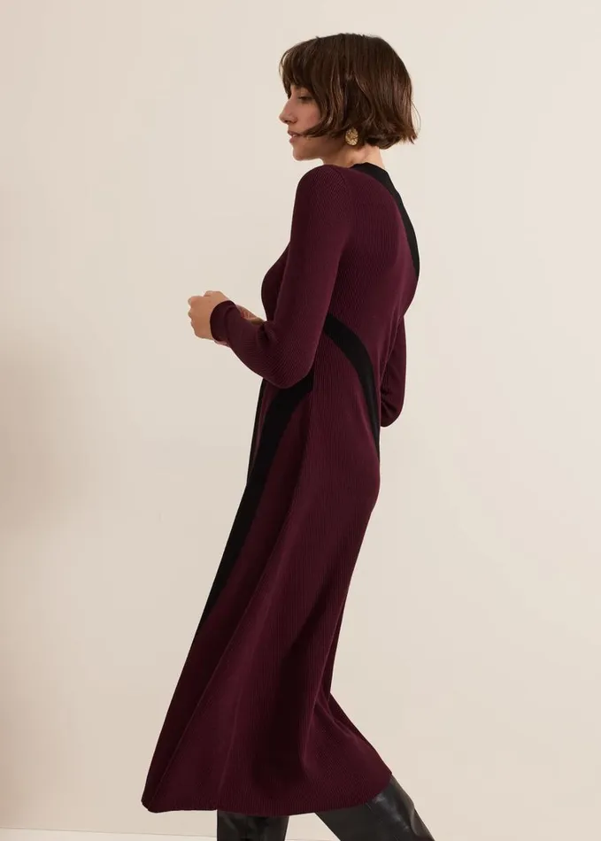 Phase Eight Julie Ribbed Fit And Flare Midi Dress Burgundy Women Dresses