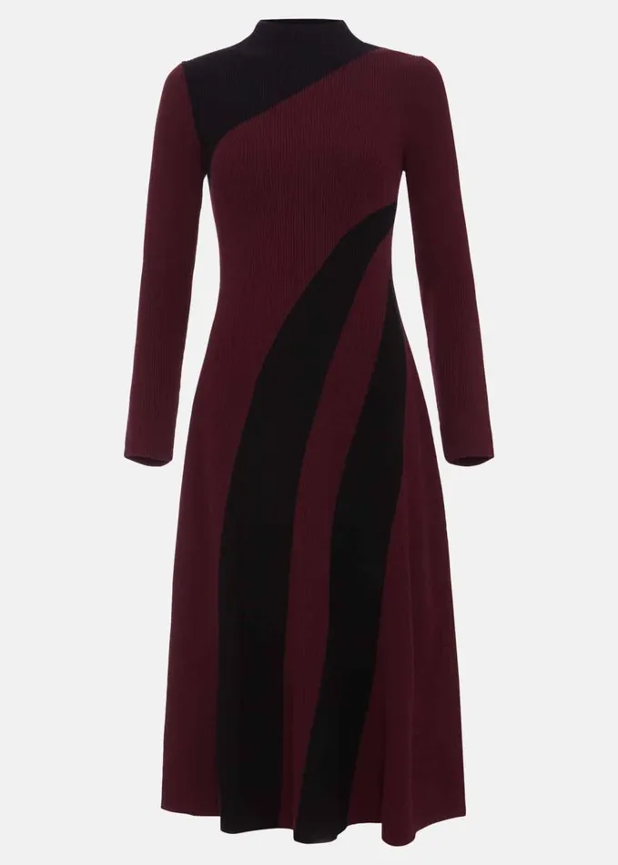 Phase Eight Julie Ribbed Fit And Flare Midi Dress Burgundy Women Dresses