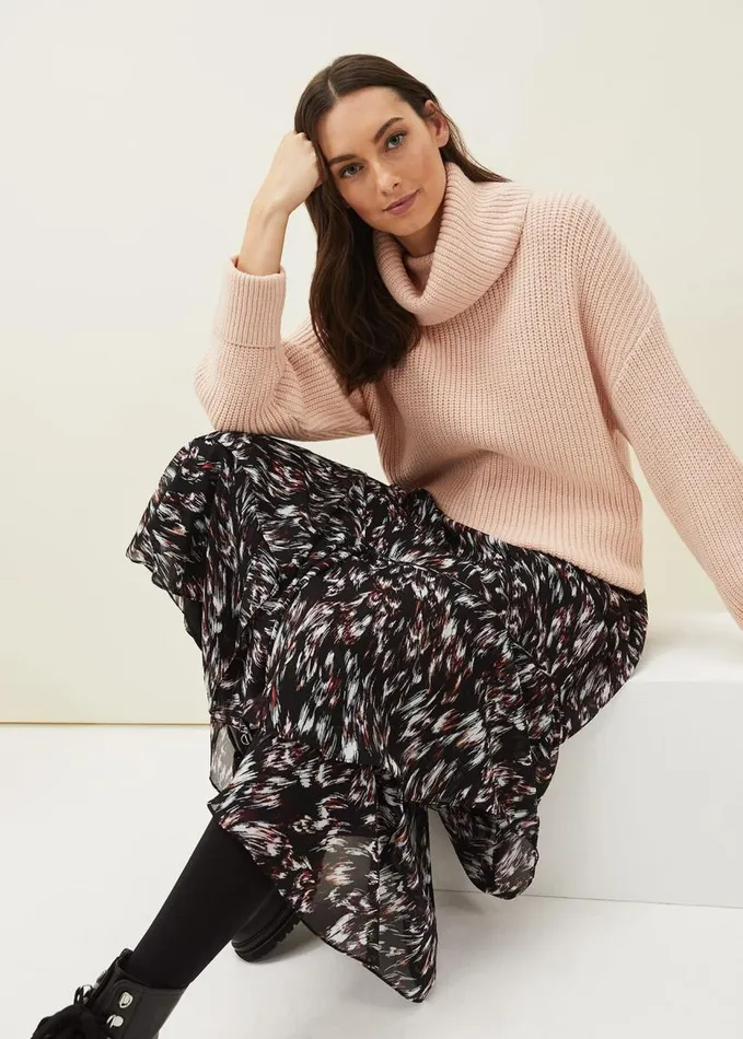 Phase Eight Karine Chunky Roll Neck Jumper Pale Pink Women Knitwear