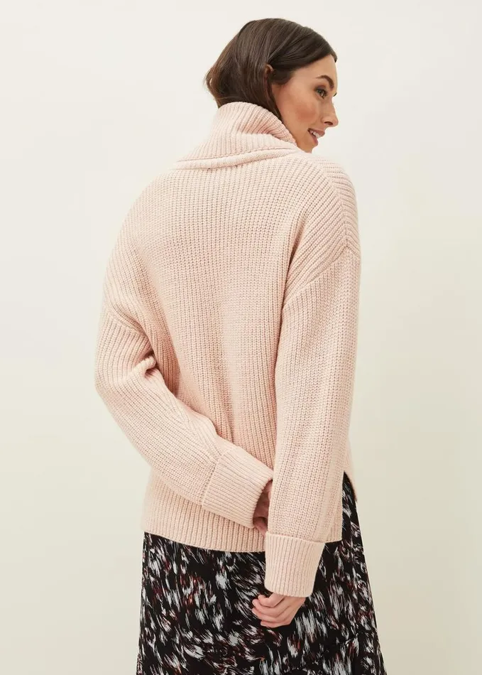 Phase Eight Karine Chunky Roll Neck Jumper Pale Pink Women Knitwear
