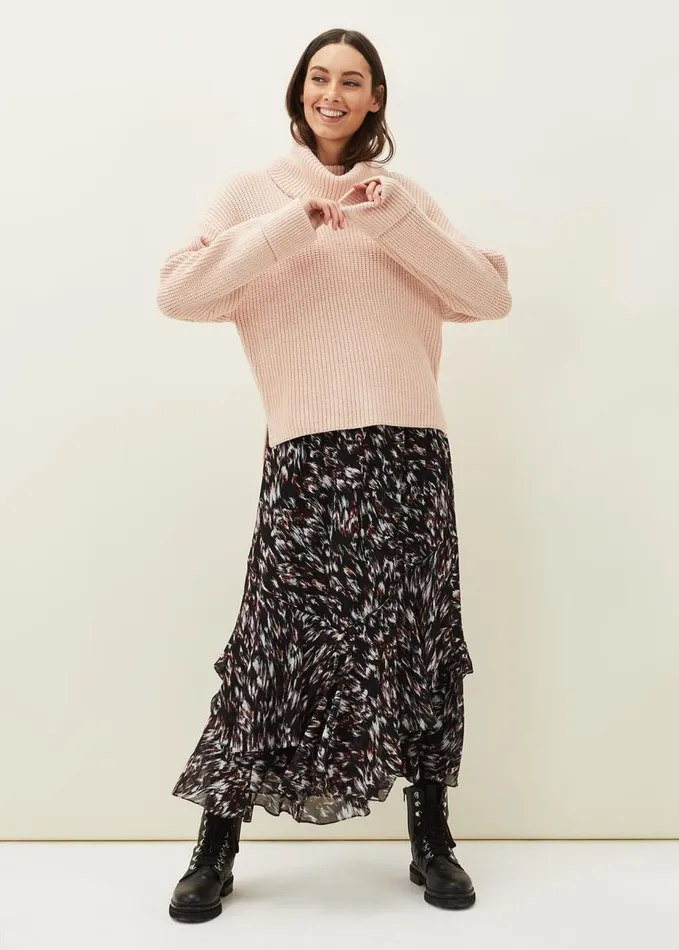 Phase Eight Karine Chunky Roll Neck Jumper Pale Pink Women Knitwear