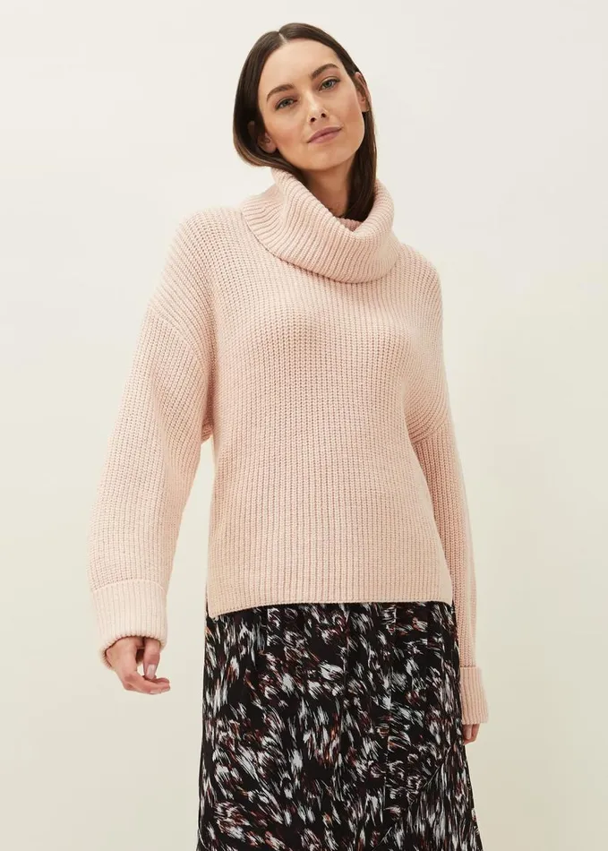 Phase Eight Karine Chunky Roll Neck Jumper Pale Pink Women Knitwear