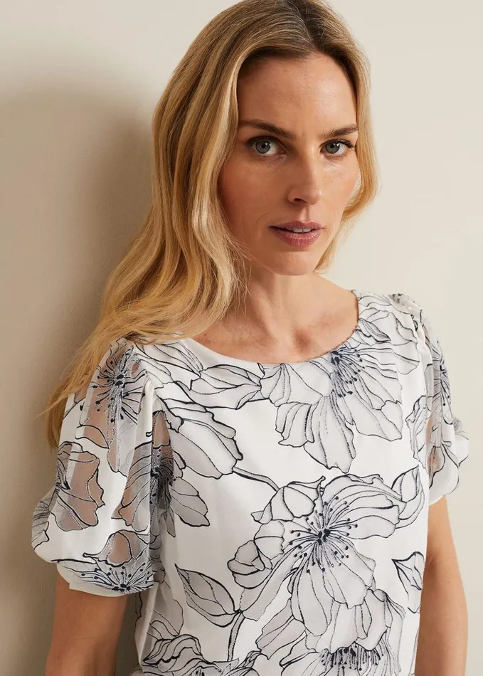 Phase Eight Kelly Floral Burnout Top Ivory Women Tops and TShirts