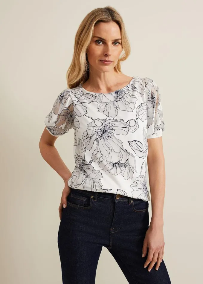 Phase Eight Kelly Floral Burnout Top Ivory Women Tops and TShirts