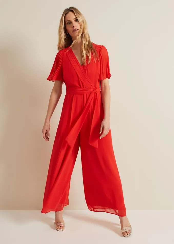 Phase Eight Kendall Pleat Jumpsuit Orange Women Dresses