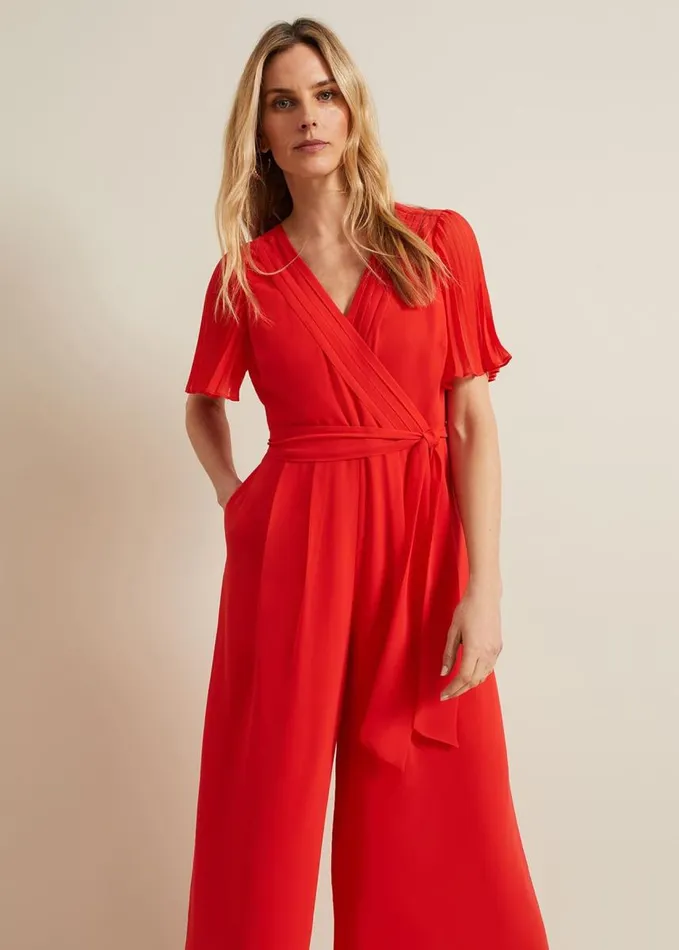 Phase Eight Kendall Pleat Jumpsuit Orange Women Dresses