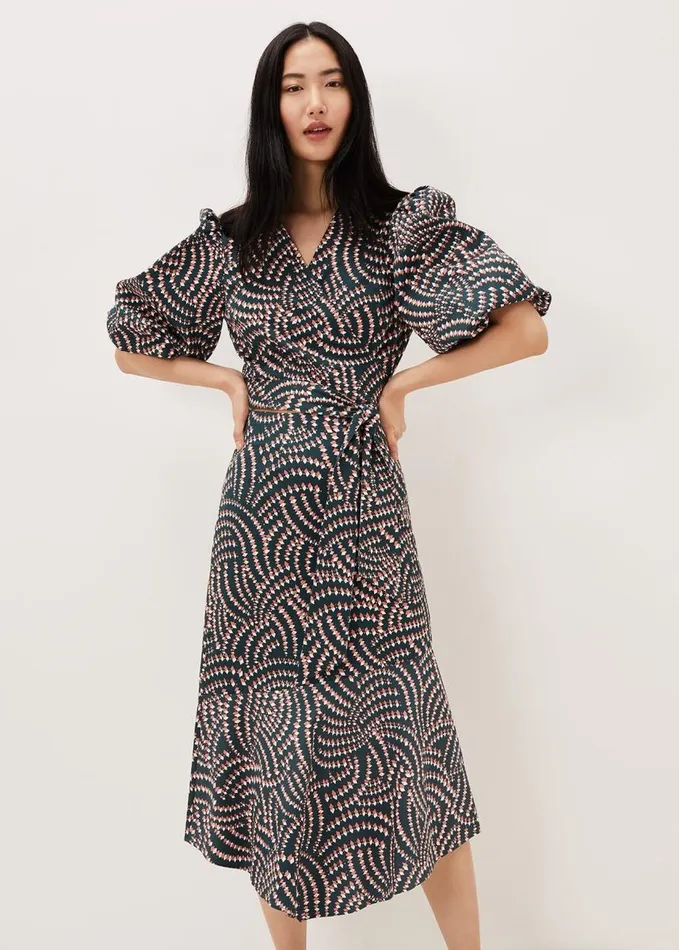 Phase Eight Kiri CoOrd Geo Metric Blouse Ocean Coral Women Shirts and Blouses
