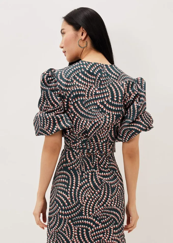Phase Eight Kiri CoOrd Geo Metric Blouse Ocean Coral Women Shirts and Blouses
