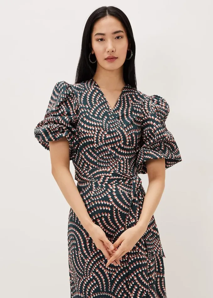 Phase Eight Kiri CoOrd Geo Metric Blouse Ocean Coral Women Shirts and Blouses
