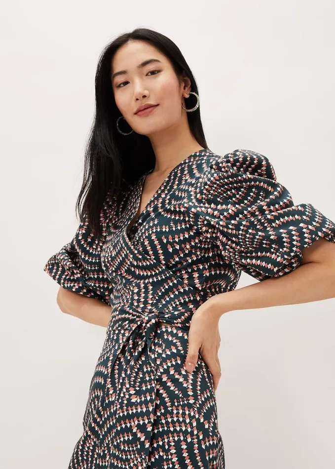 Phase Eight Kiri CoOrd Geo Metric Blouse Ocean Coral Women Shirts and Blouses