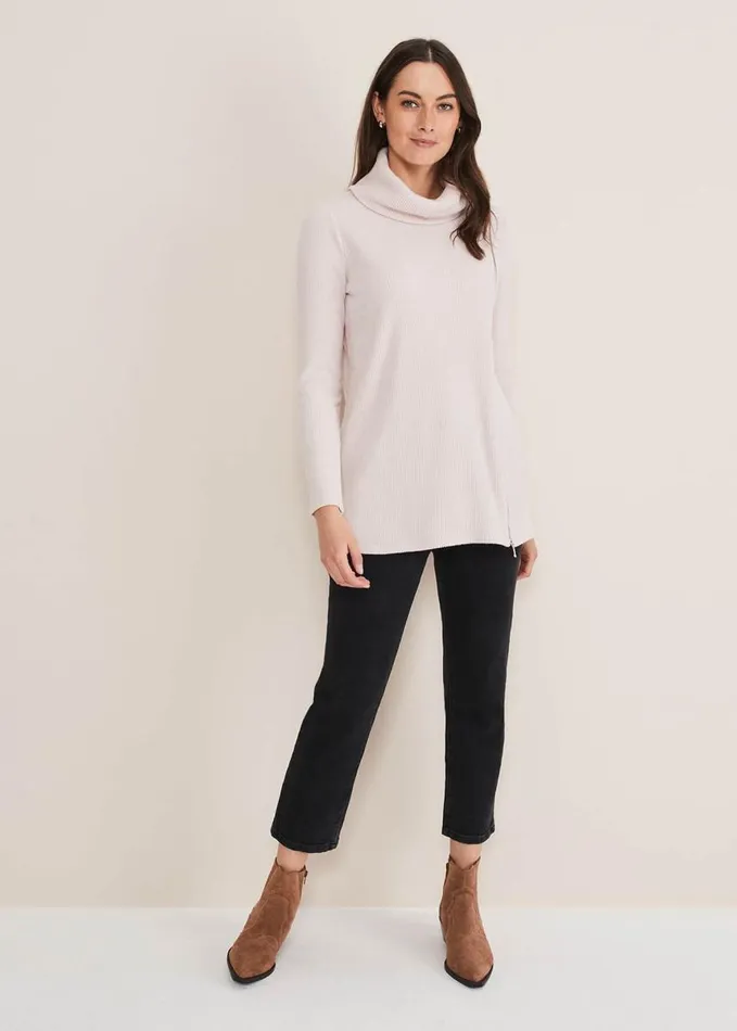 Phase Eight Klara Longline Zip Detail Snuggle Top Pale Pink Women Tops and TShirts