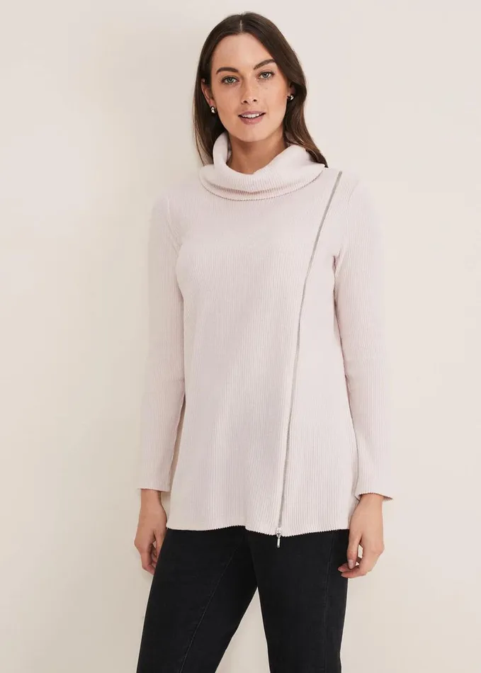 Phase Eight Klara Longline Zip Detail Snuggle Top Pale Pink Women Tops and TShirts
