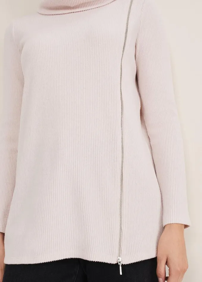 Phase Eight Klara Longline Zip Detail Snuggle Top Pale Pink Women Tops and TShirts
