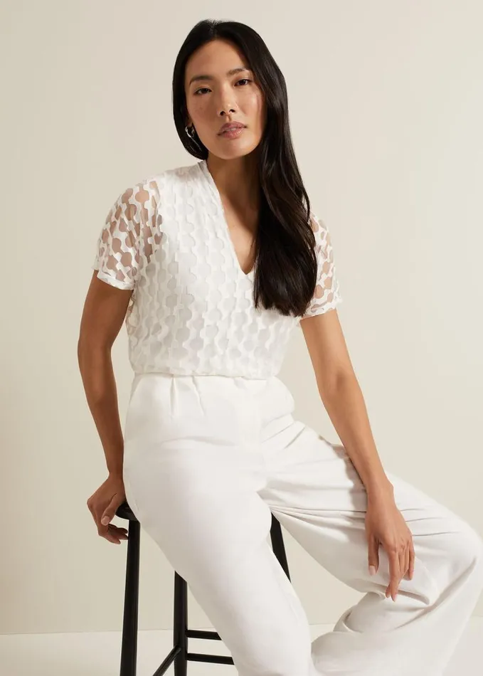 Phase Eight Lara Burnout Top Ivory Women Tops and TShirts