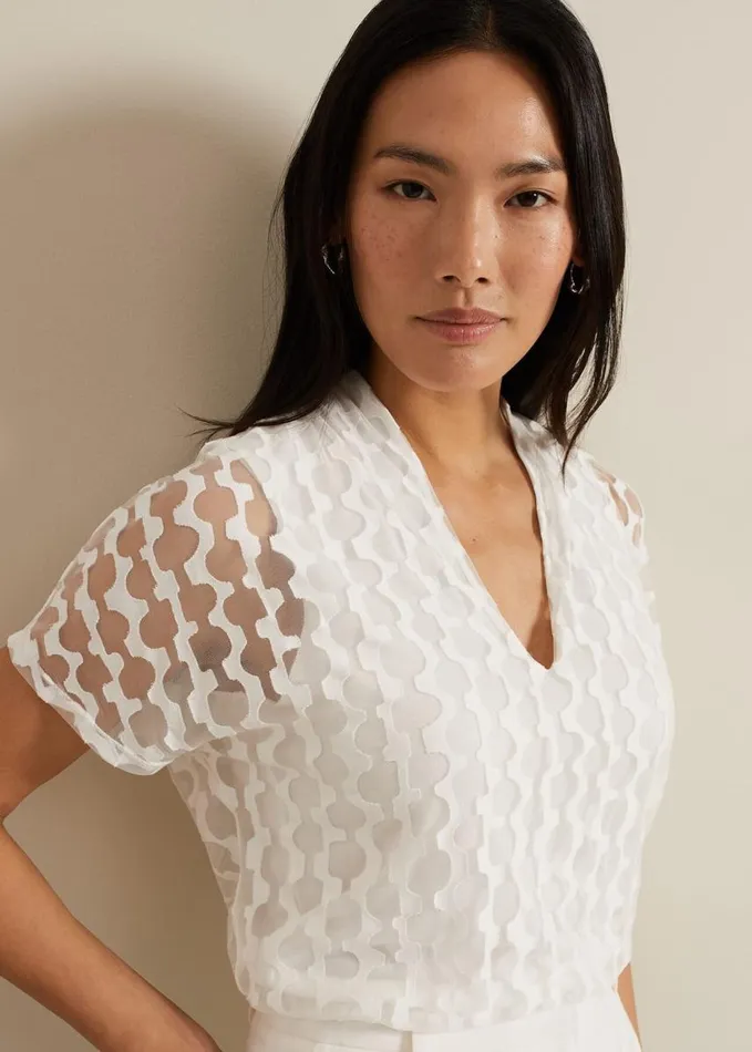 Phase Eight Lara Burnout Top Ivory Women Tops and TShirts
