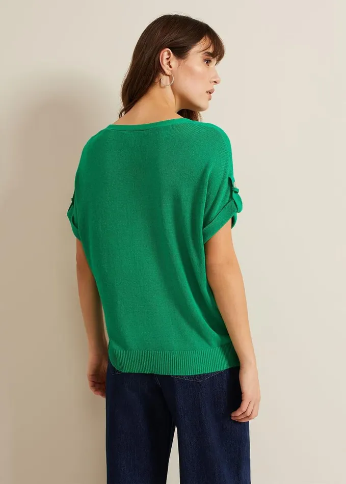 Phase Eight Laura Linen Metal Button Tab Top Green Women Knitwear