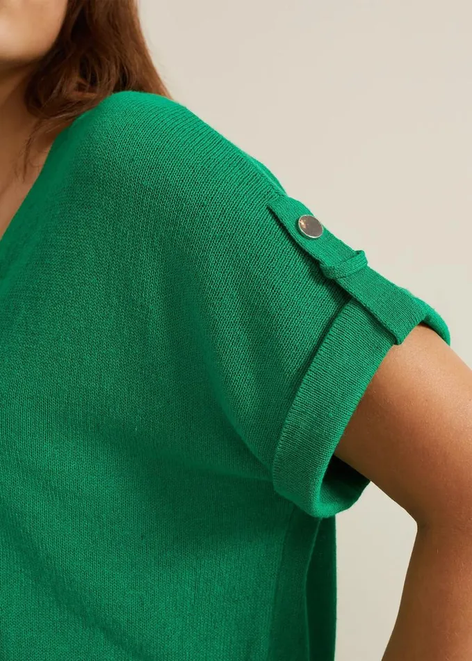 Phase Eight Laura Linen Metal Button Tab Top Green Women Knitwear