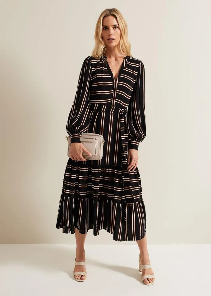 Phase Eight Laura Stripe Midaxi Dress Blackmulti Women Dresses