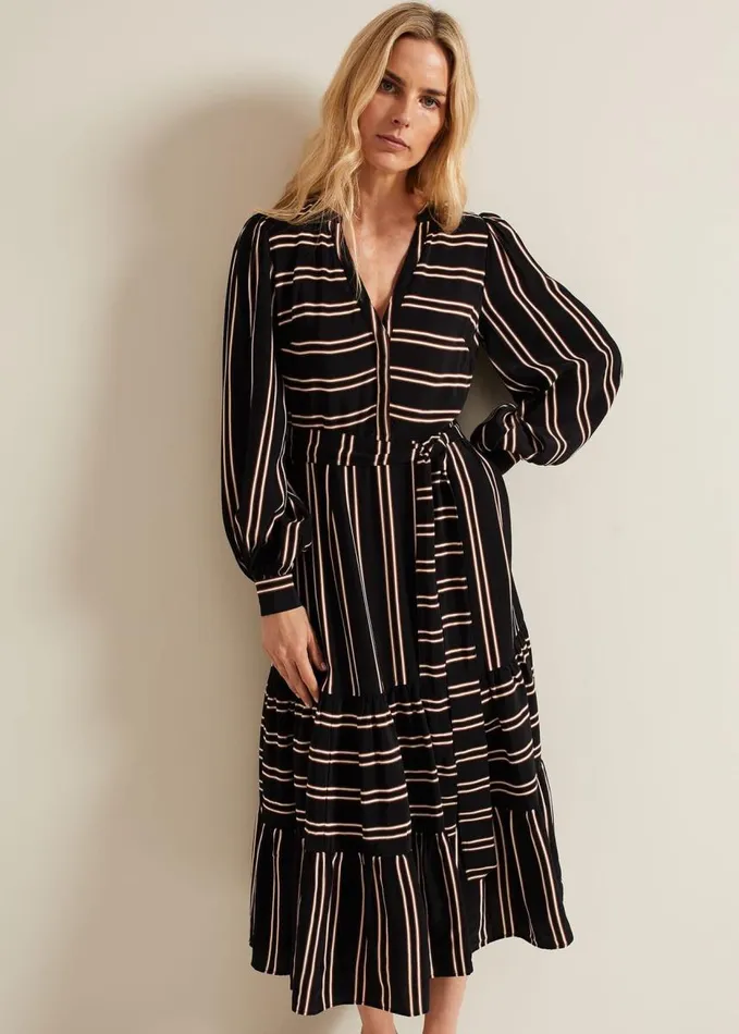 Phase Eight Laura Stripe Midaxi Dress Blackmulti Women Dresses