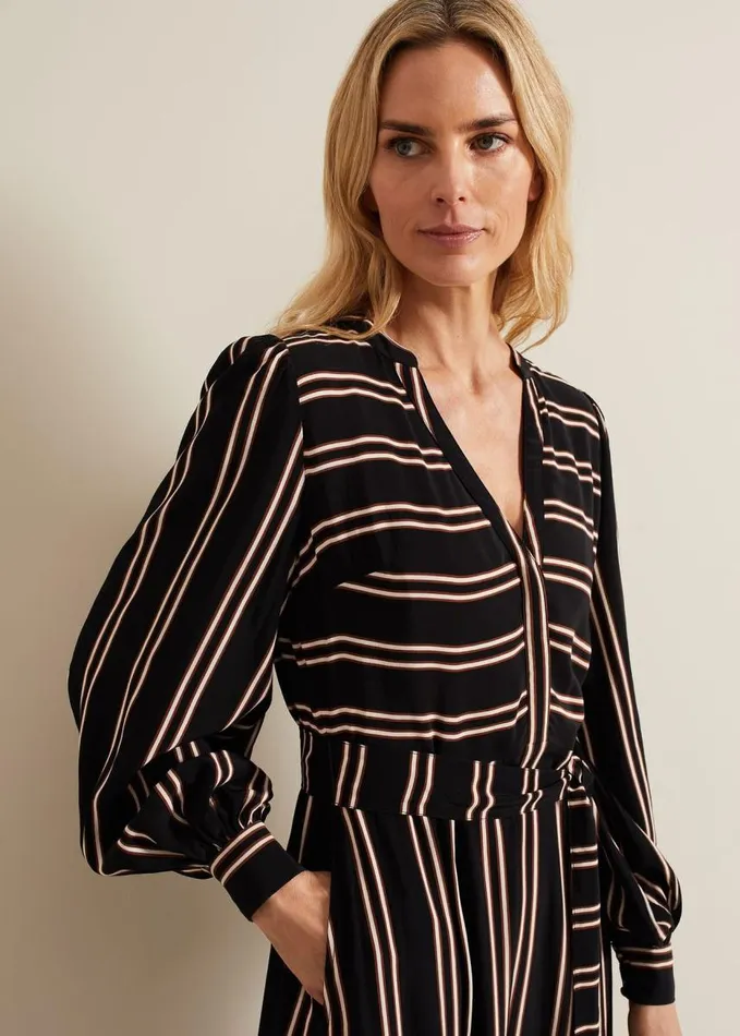 Phase Eight Laura Stripe Midaxi Dress Blackmulti Women Dresses