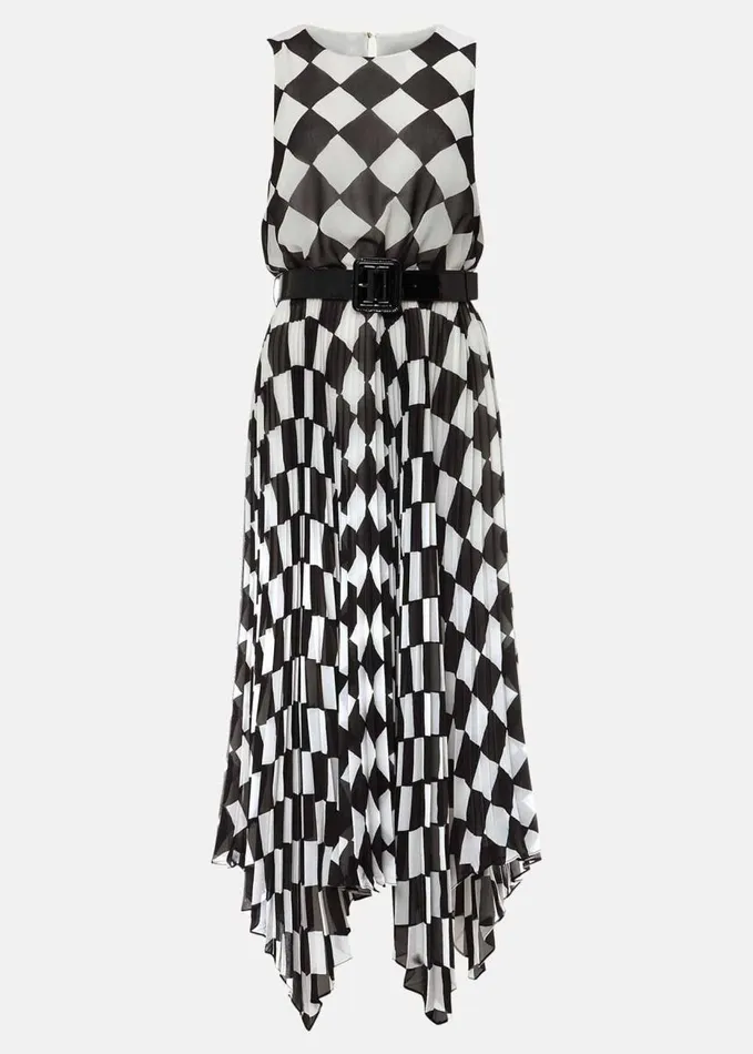 Phase Eight Laurel Checked Pleated Midi Dress Blackwhite Women Dresses