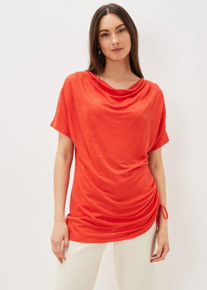 Phase Eight Lea Longline Ruched Linen Top Chilli Red Women Tops and TShirts