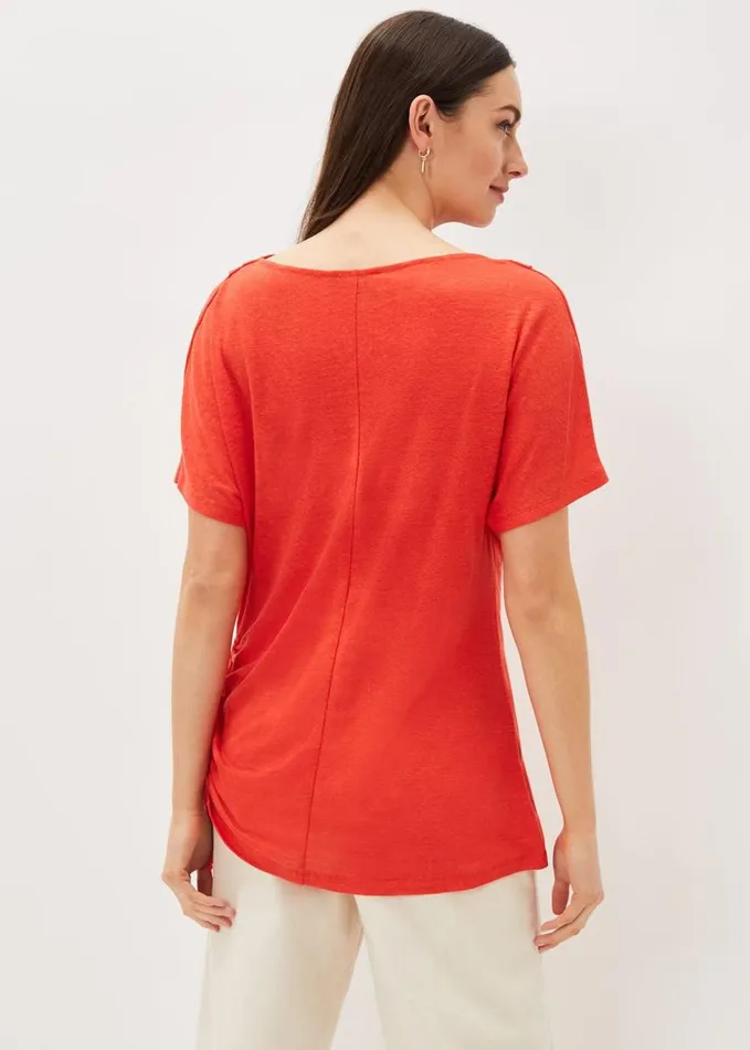 Phase Eight Lea Longline Ruched Linen Top Chilli Red Women Tops and TShirts