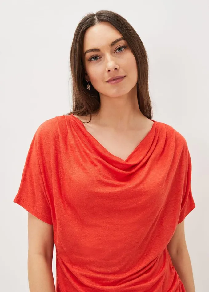 Phase Eight Lea Longline Ruched Linen Top Chilli Red Women Tops and TShirts