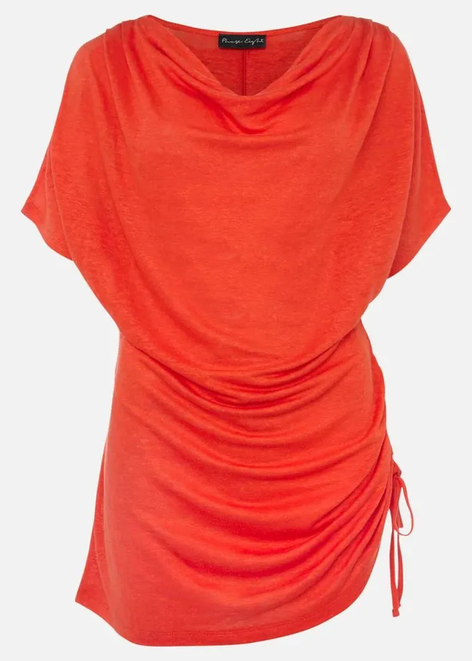 Phase Eight Lea Longline Ruched Linen Top Chilli Red Women Tops and TShirts